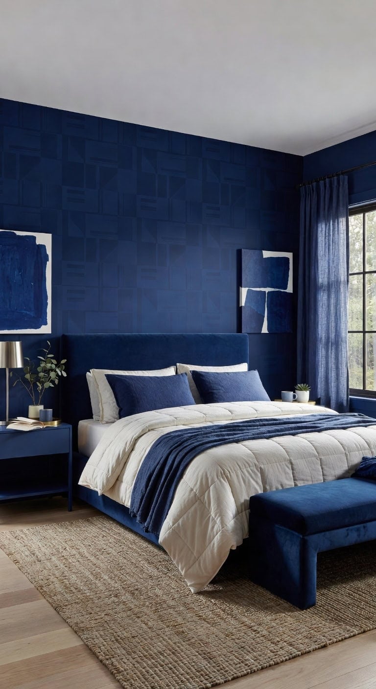 indigo geometric bedroom retreat