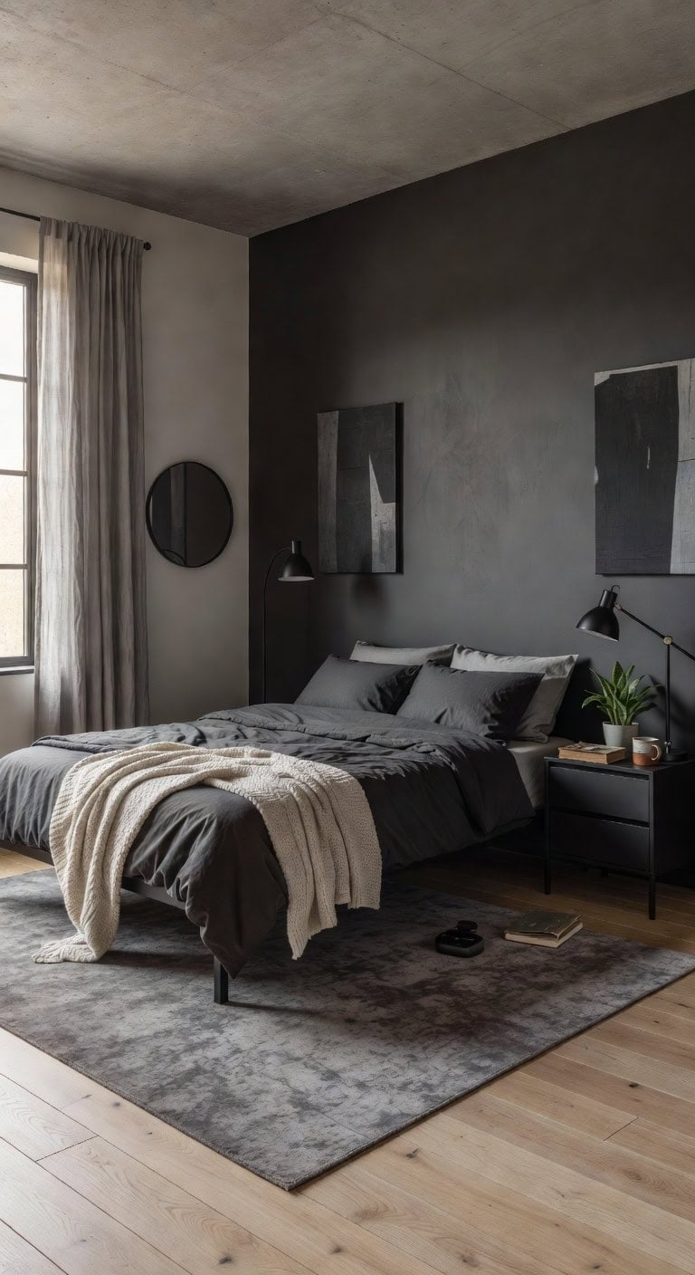 industrial black bedroom sanctuary