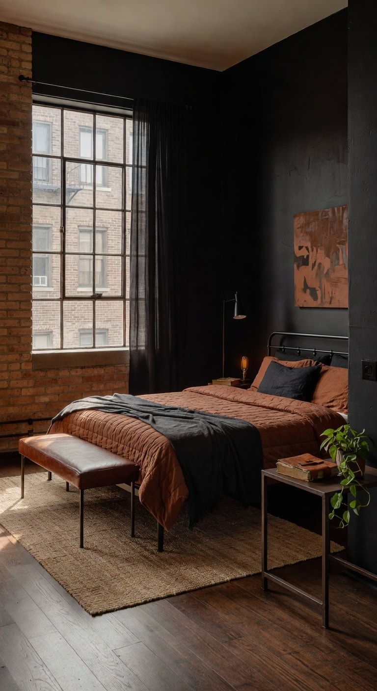 industrial black rust bedroom
