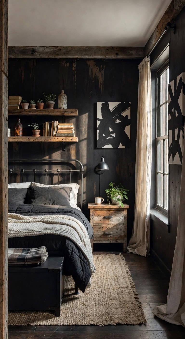 industrial black wall reclaimed wood