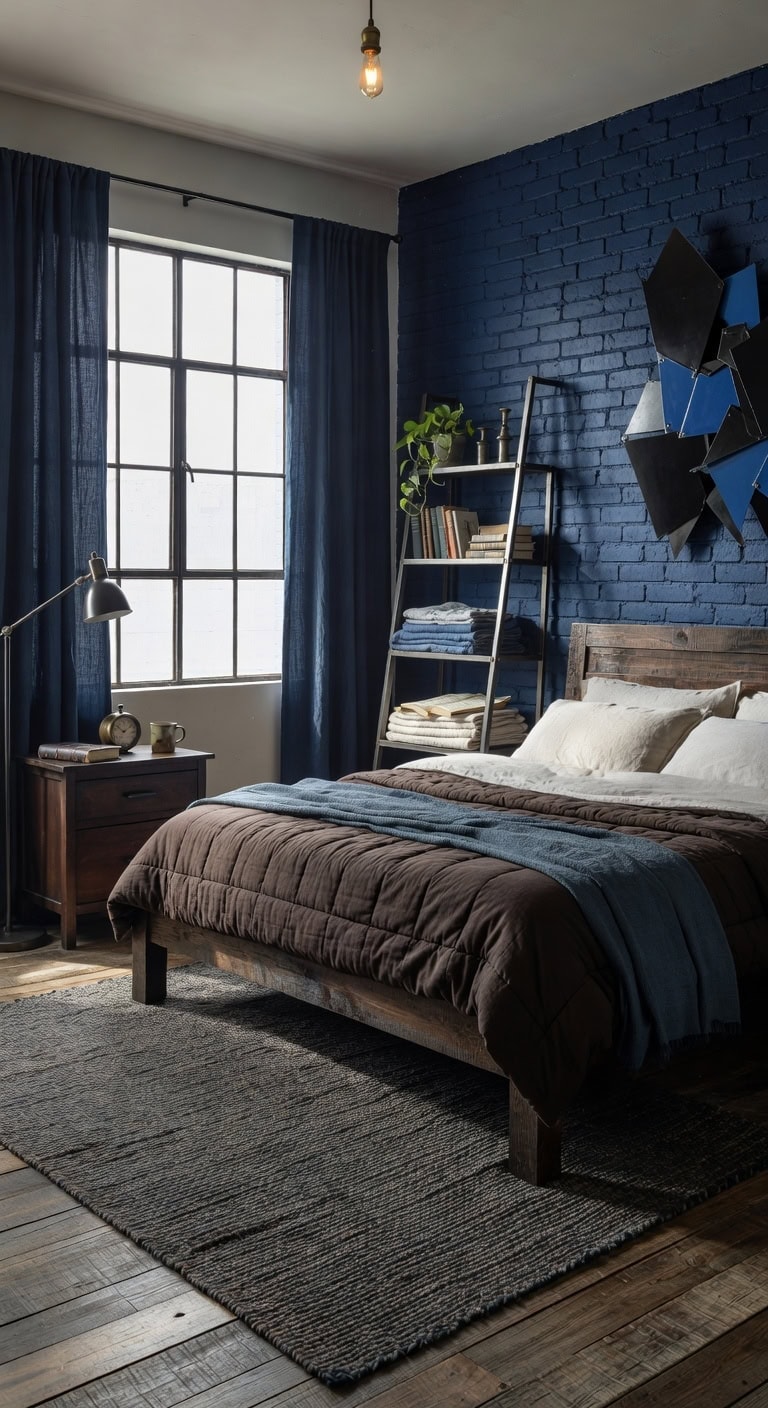 industrial blue bedroom sanctuary