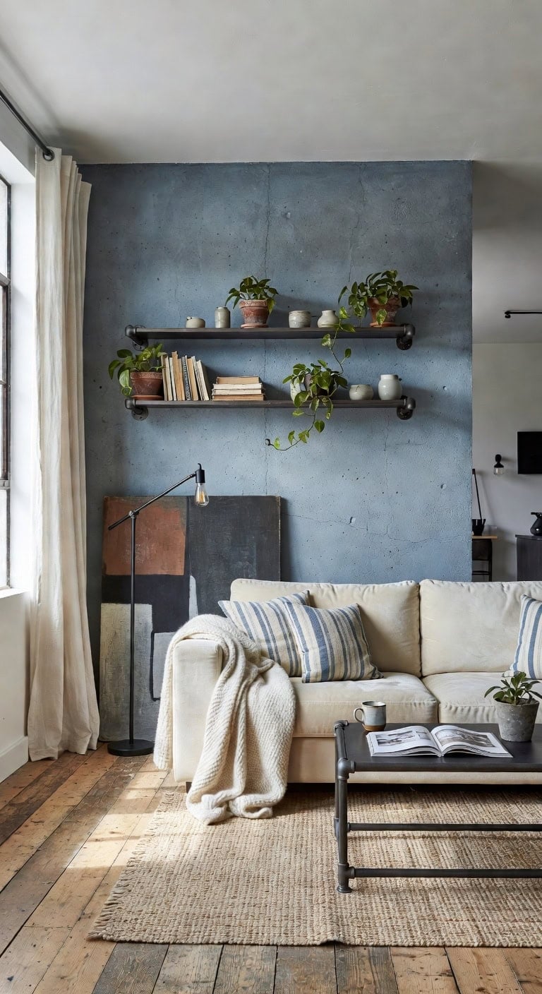 industrial blue cream living space