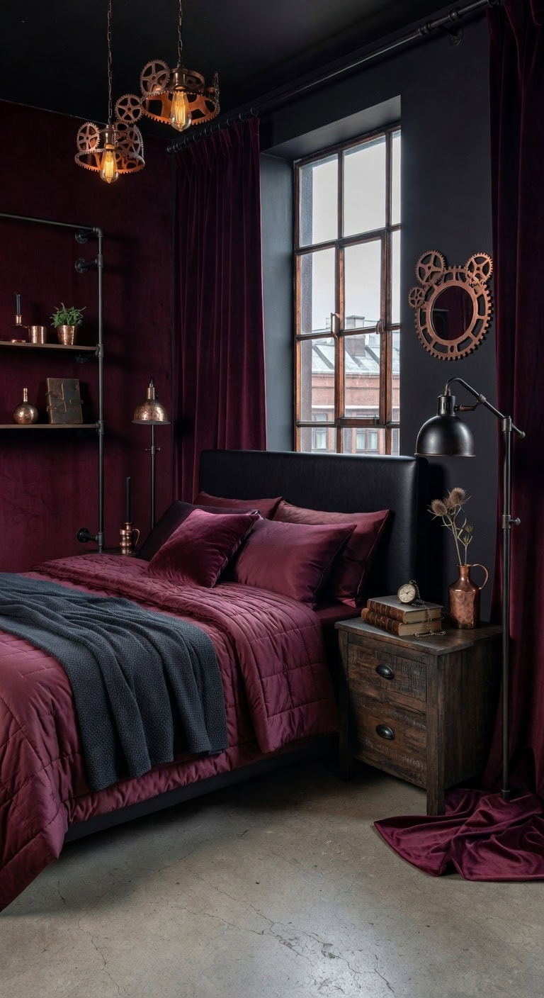 industrial burgundy steampunk bedroomindustrial burgundy steampunk bedroom