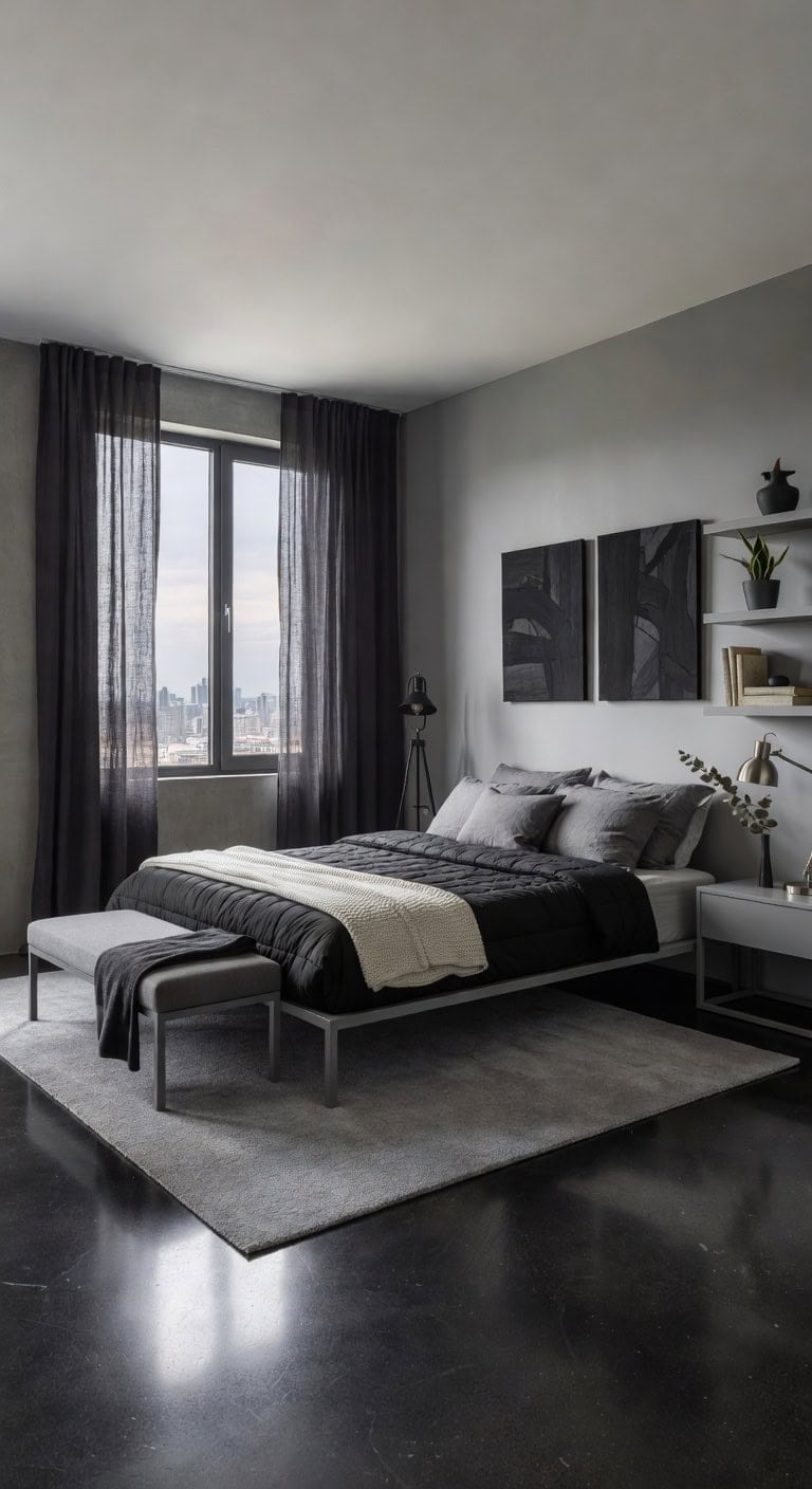 industrial concrete bedroom minimalism