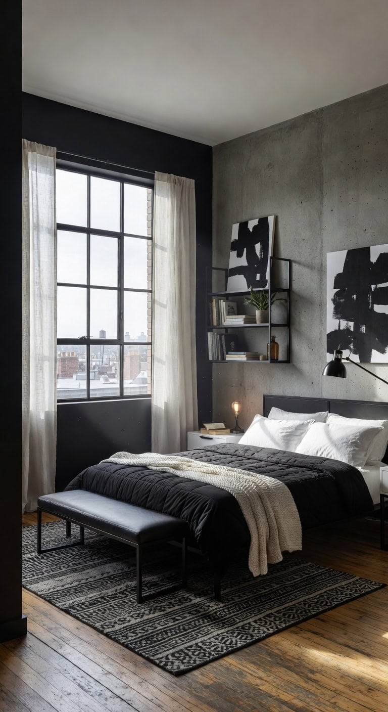 industrial loft bedroom