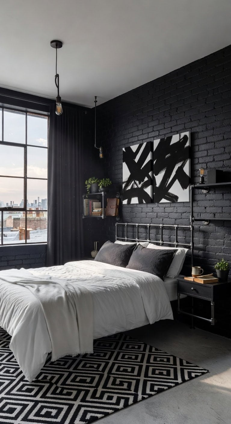 industrial monochrome bedroom makeover