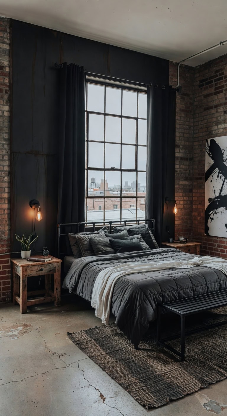 industrial steel streaked bedroom