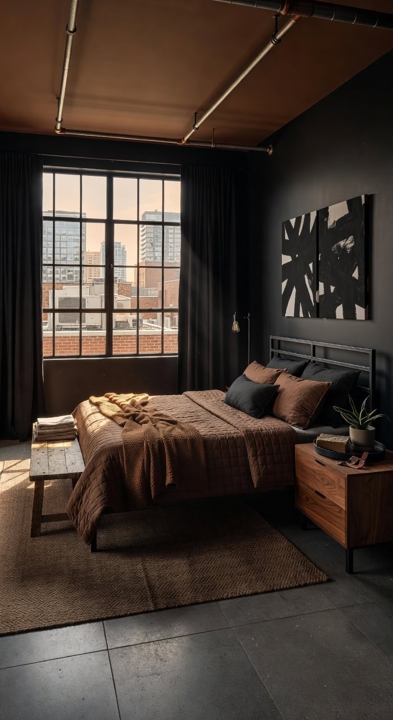 industrial urban black brown bedroom