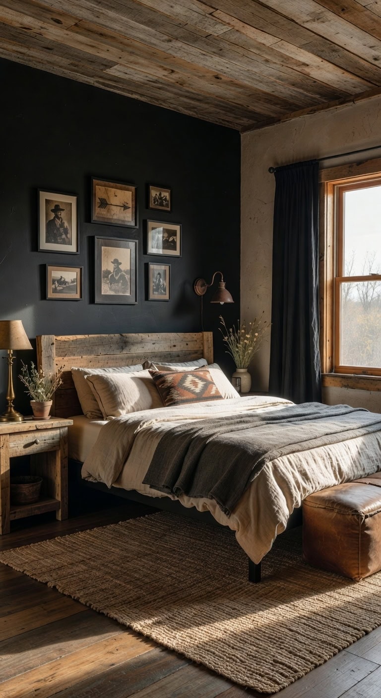 ink black western bedroom