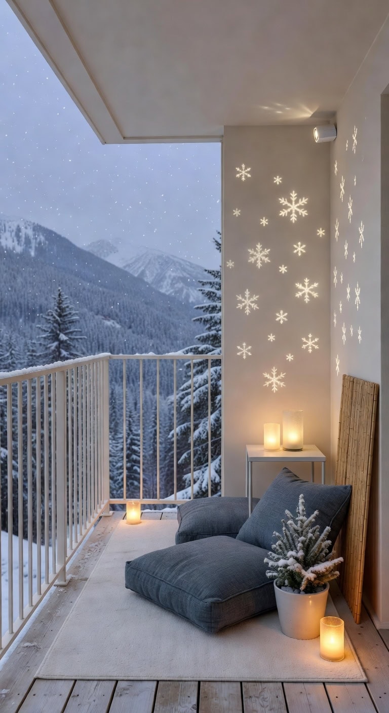 ivory alpine balcony with snowflakes