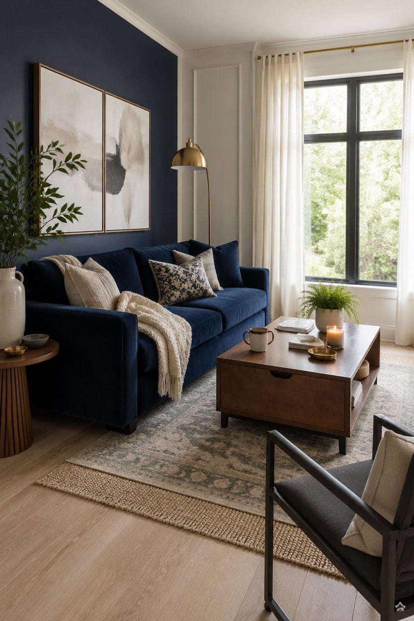 ivory walls navy accents