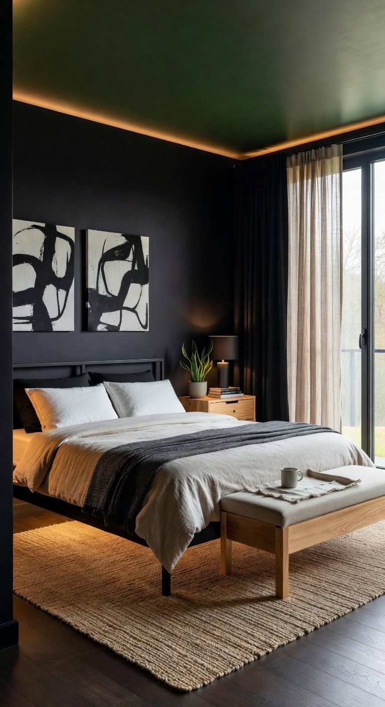 jet black spruce bedroom