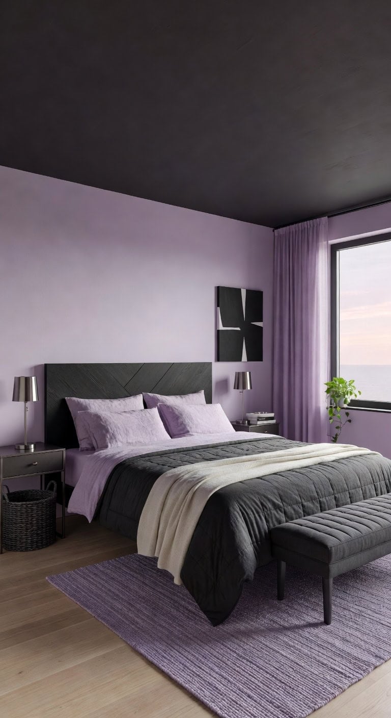 lavender charcoal geometric headboard