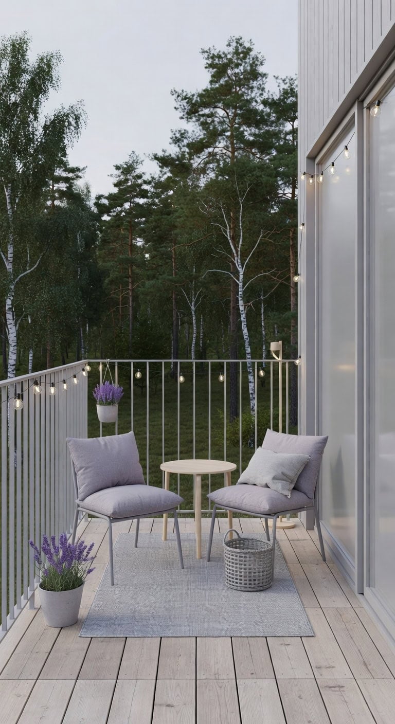 lavender gray scandinavian balcony oasis