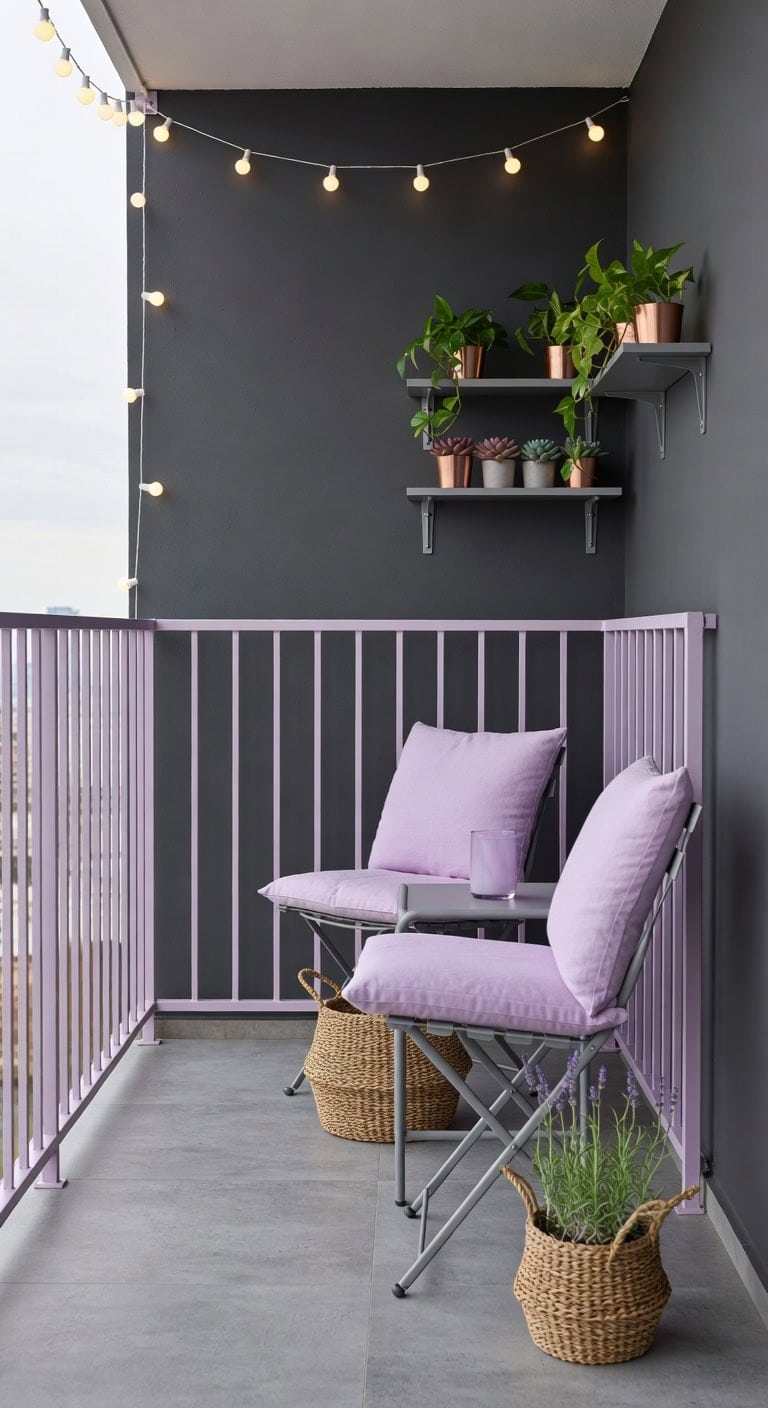 lilac gray minimalist balcony retreat