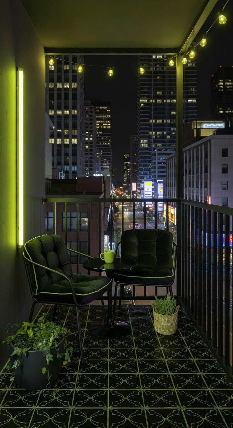 lime and black retro balcony