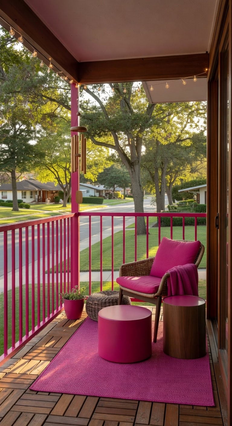 magenta walnut midcentury balcony