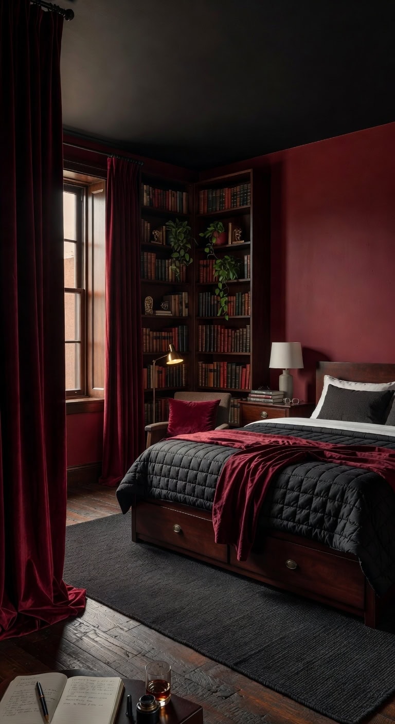mahogany red library bedroom