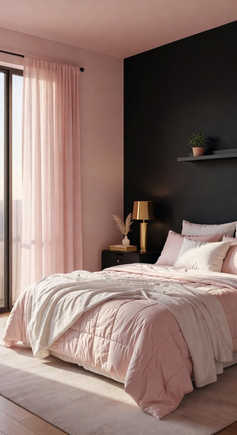 matte black nightstand pastel pink accents