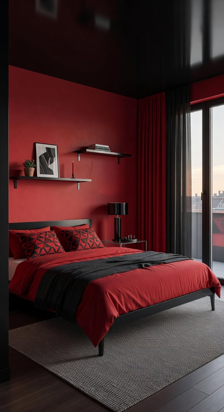 matte red minimalist bedroom