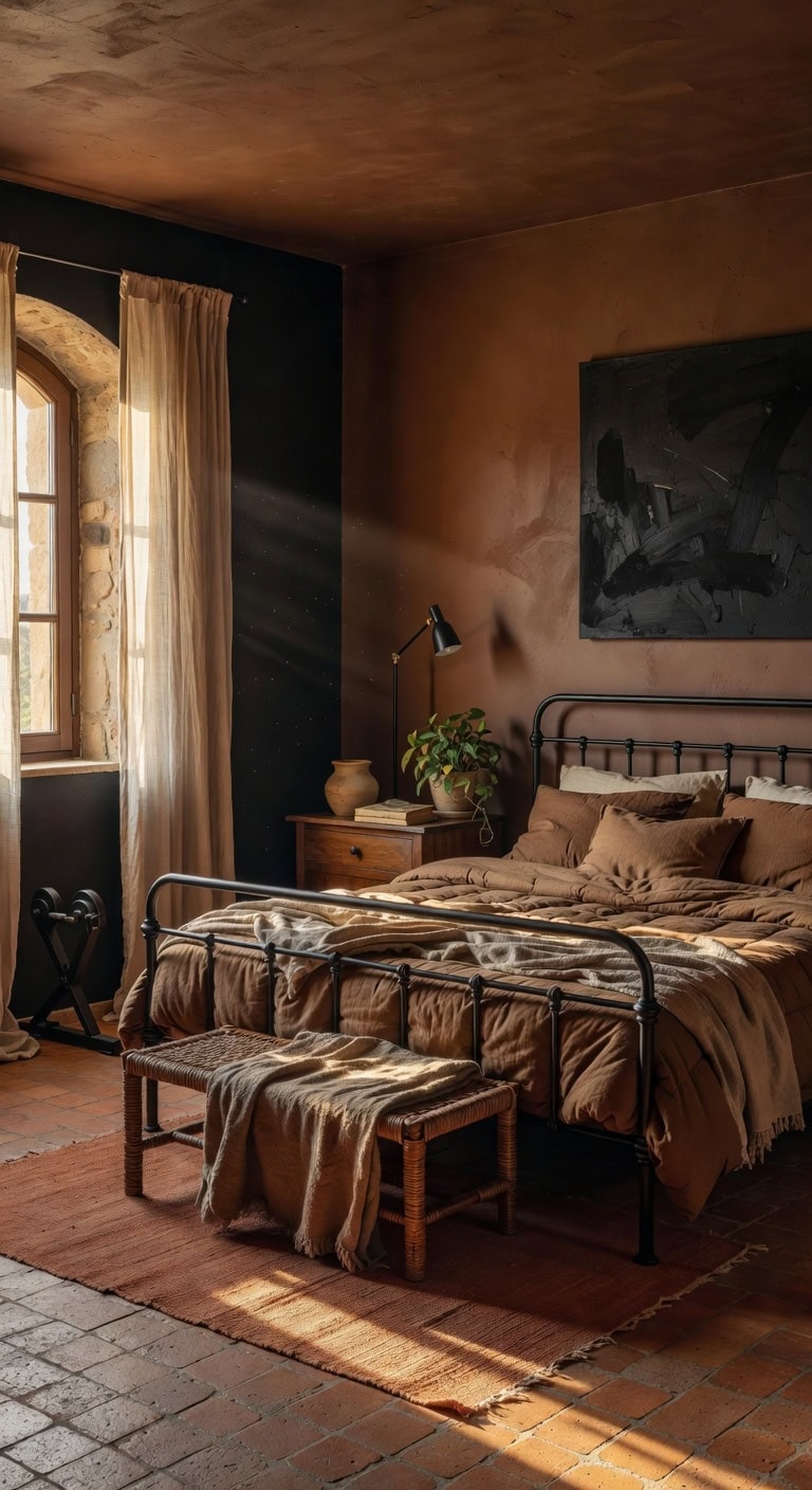 mediterranean black brown bedroom