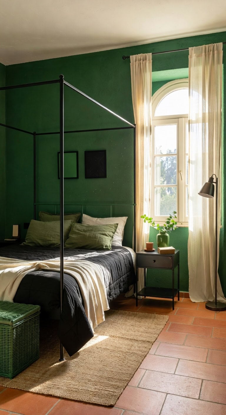 mediterranean green black bedroom