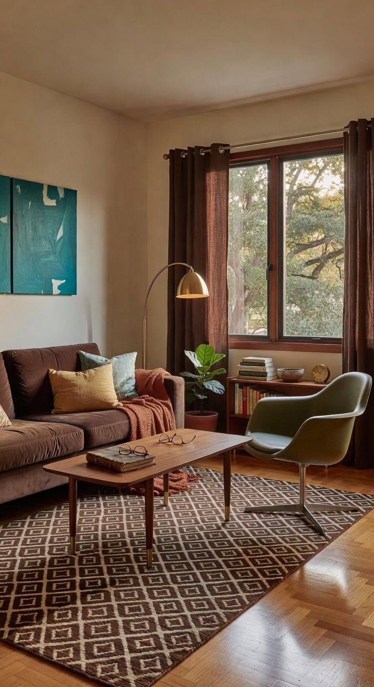 mid century chocolate living room