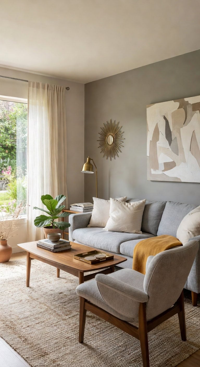 mid century grey cream living