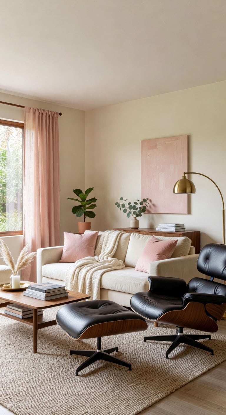 mid century pastel living room