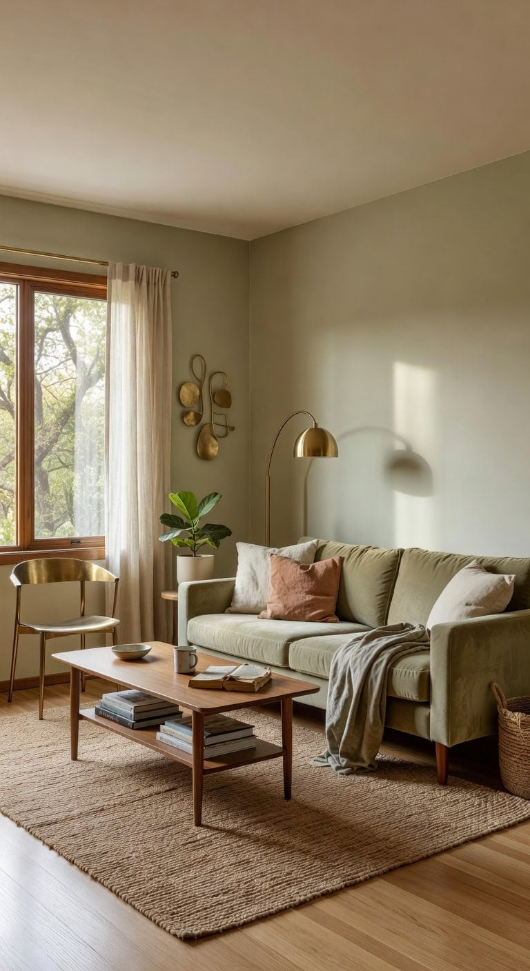 mid century soft green living