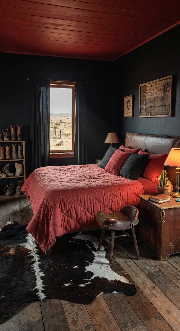 midnight black rustic redbedroom