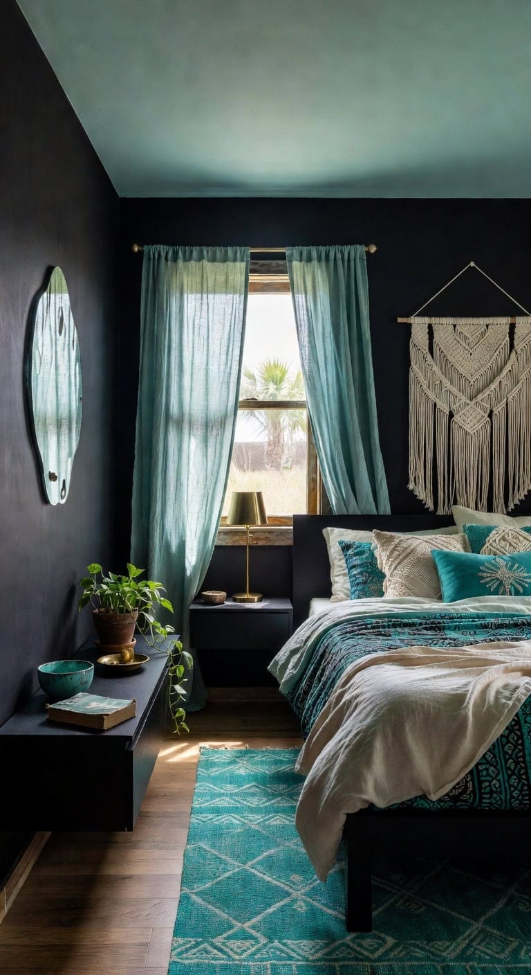 midnight black teal boho