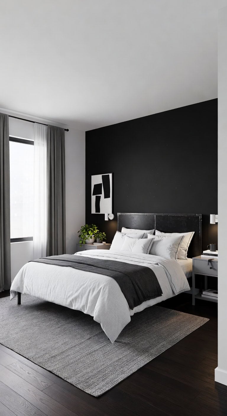 minimalist black white bedroom