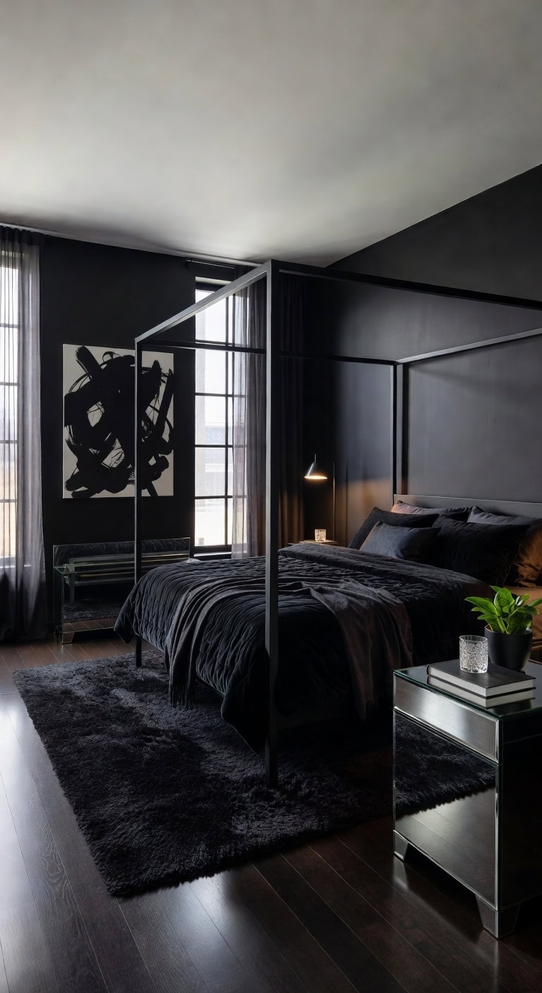 mirrored black bedroom sanctuary