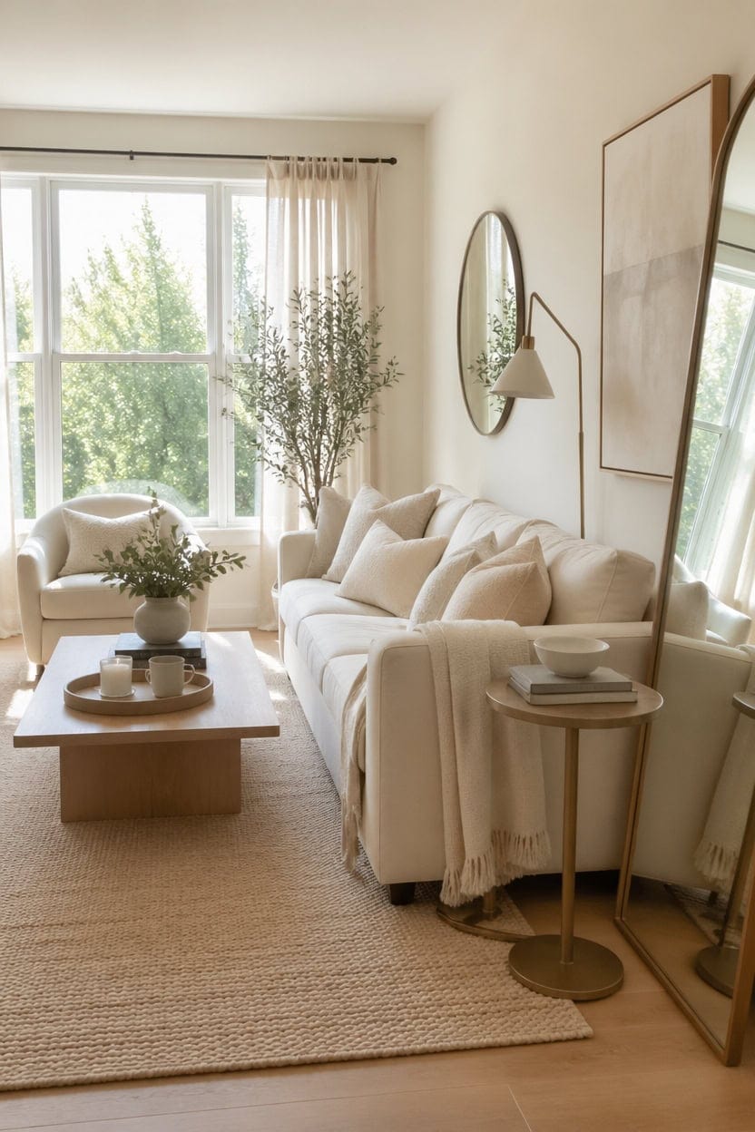 mirrored creamy living space