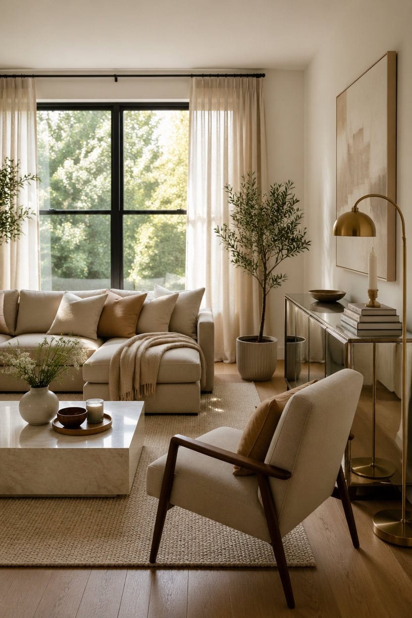 mirrored soothing living room