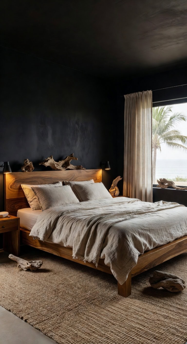 mixing textures black wood bedroommixing textures black wood bedroom