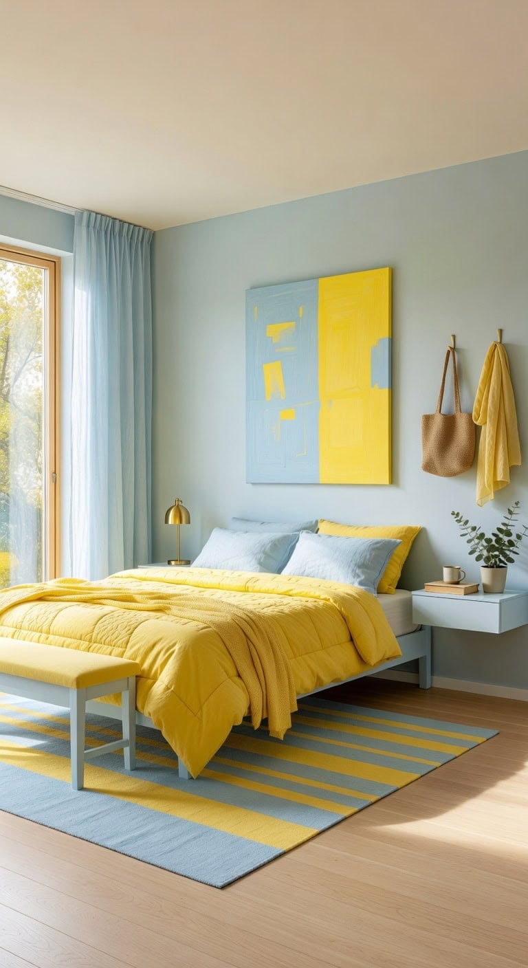modern light blue yellow bedroom