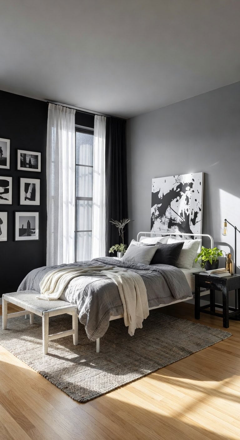 monochrome art inspired bedroom