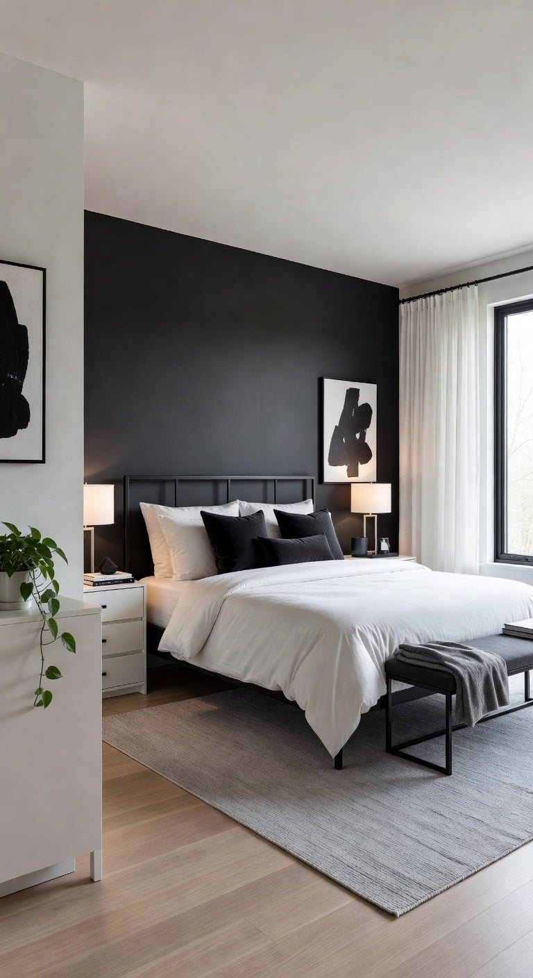 monochrome velvet luxury bedroom