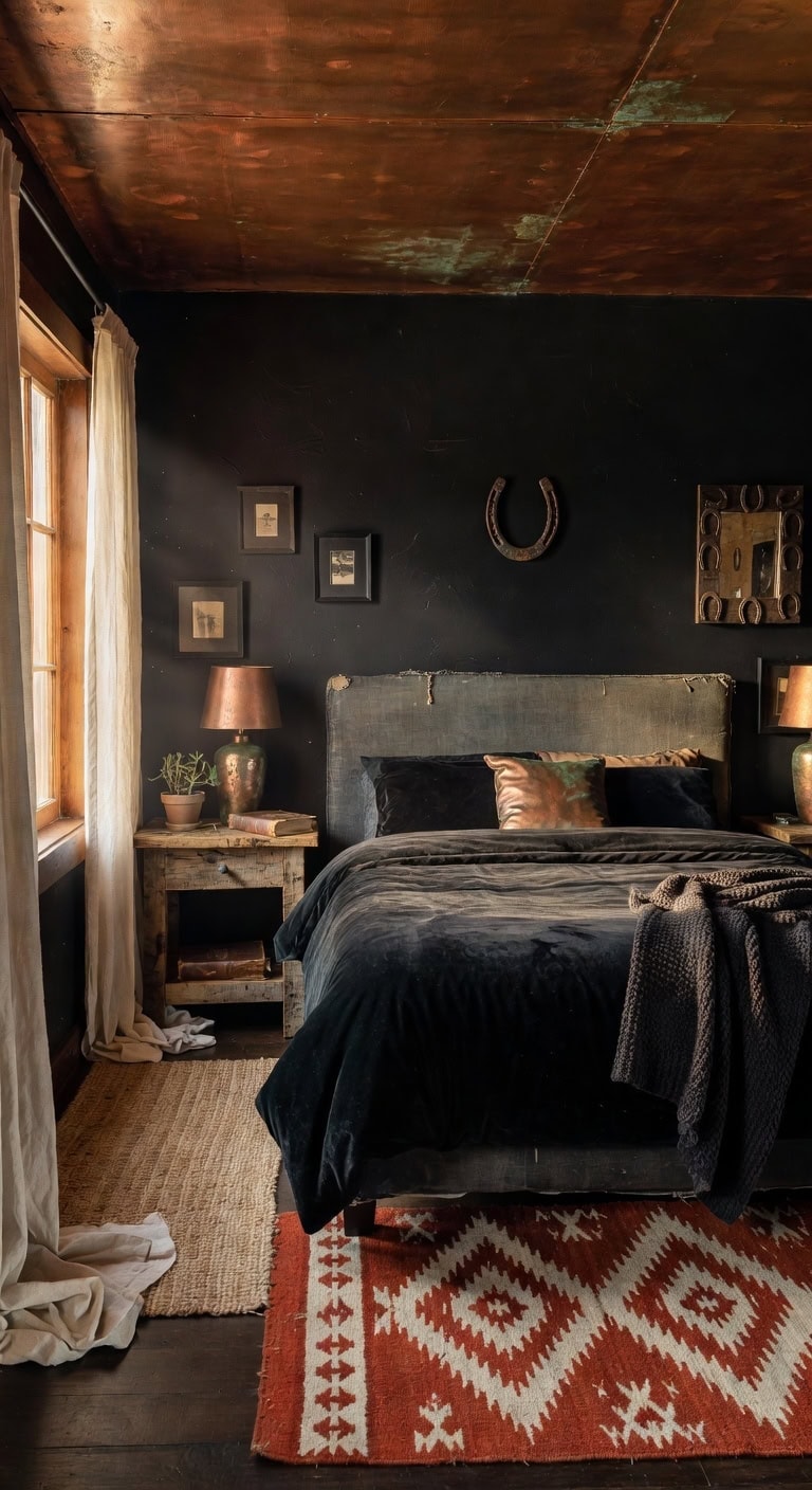 moody western copper bedroom