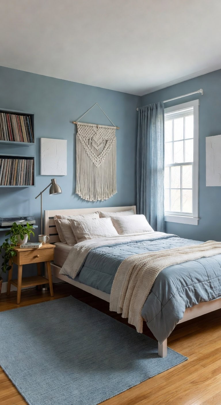 muted blue boho bedroom