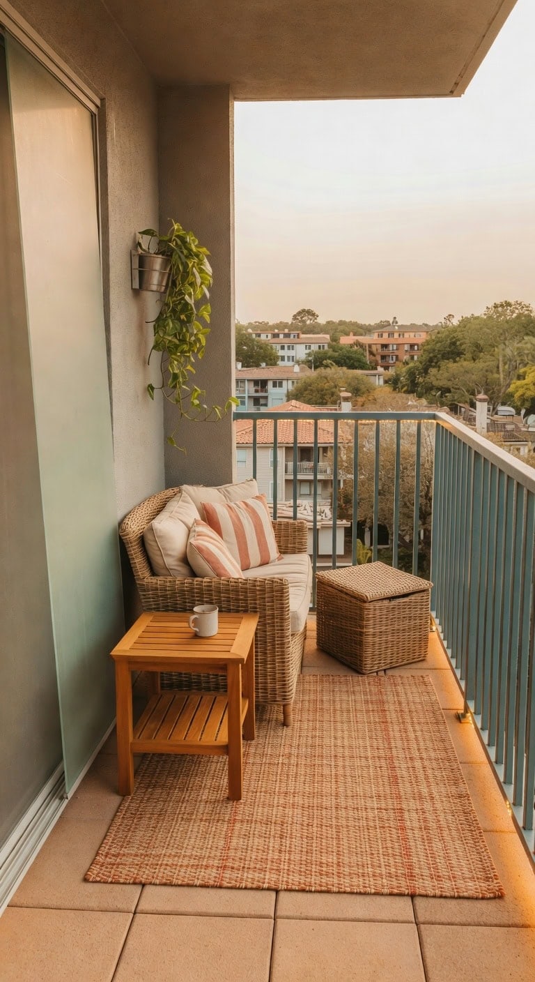 muted teal privacy balcony retreat