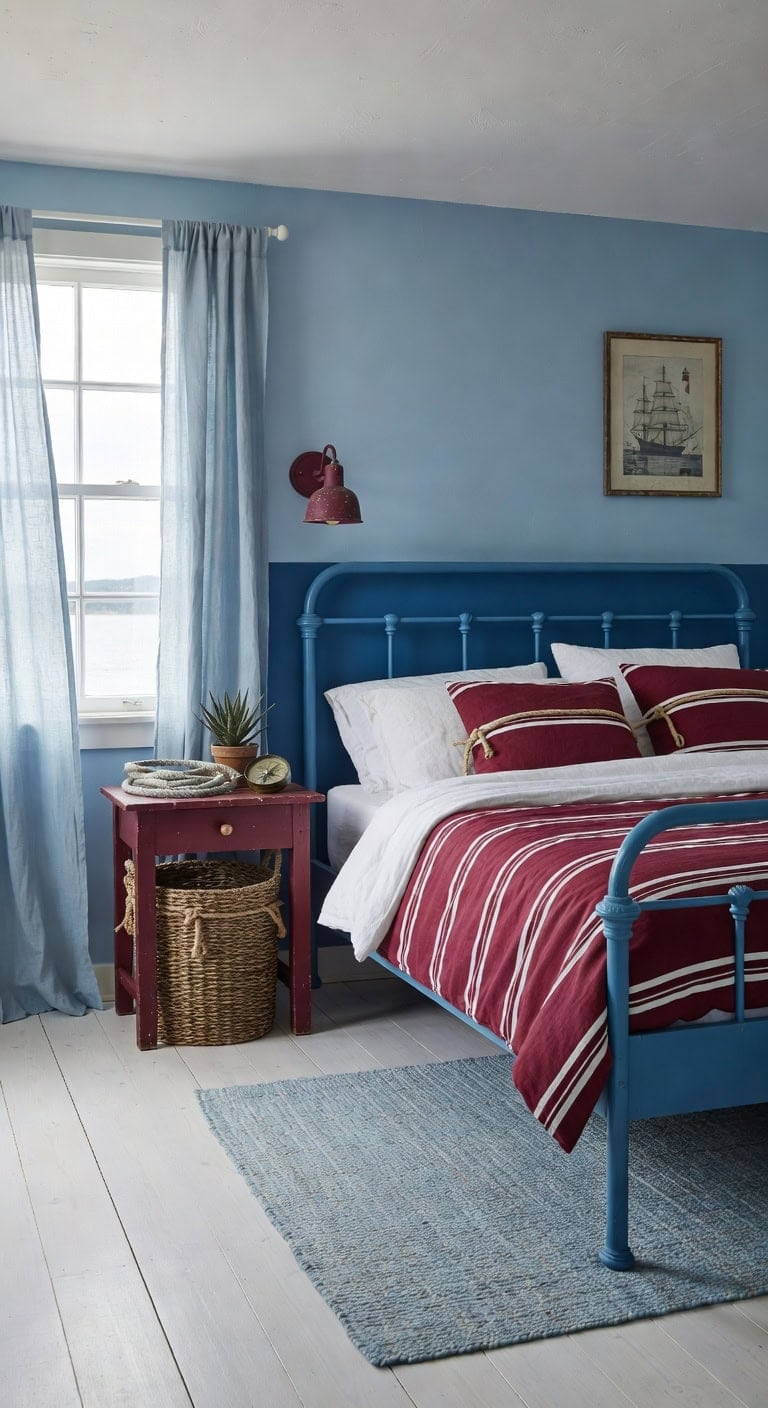 nautical blue burgundy bedroom