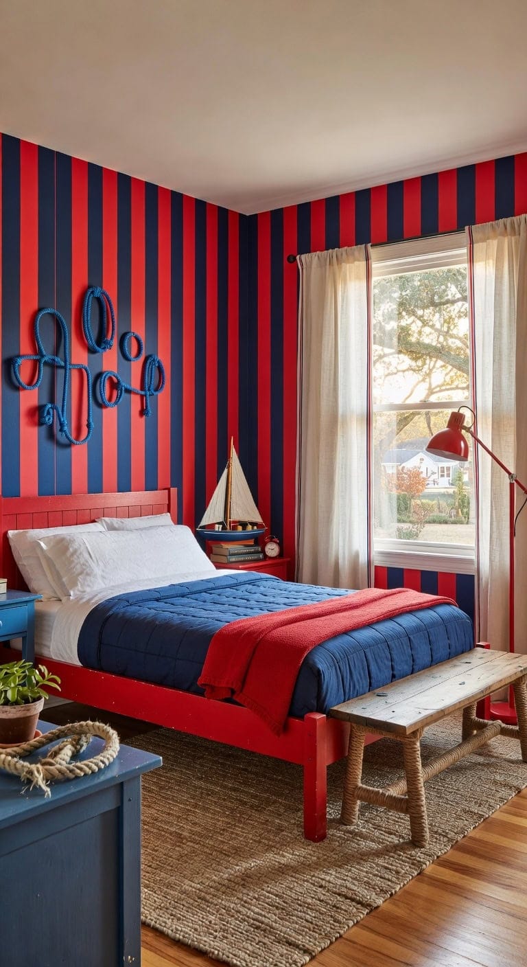 nautical striped bedroom storage