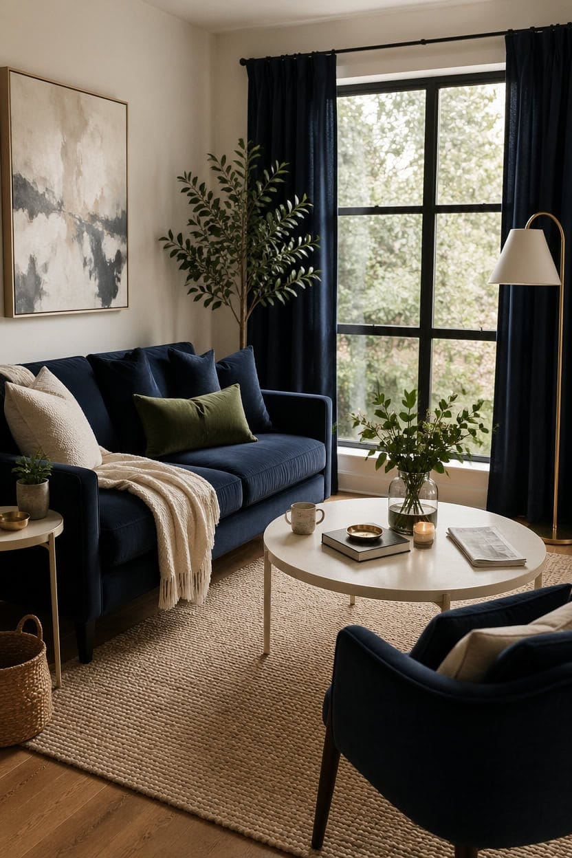 navy and cream living