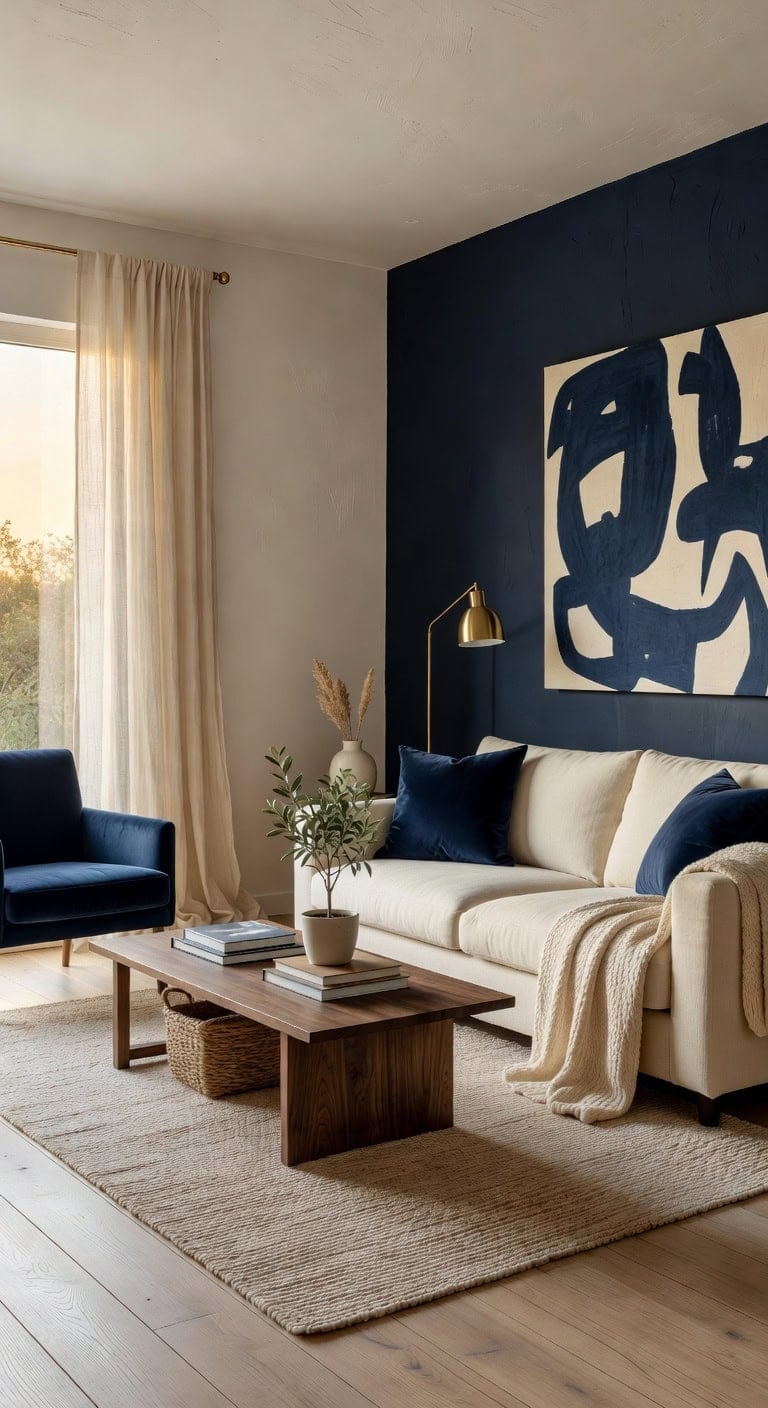 navy cream modern living