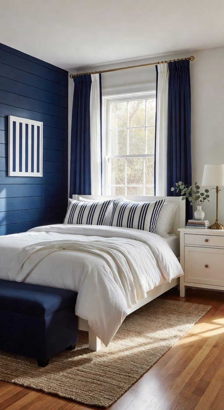 navy stripes white duvet
