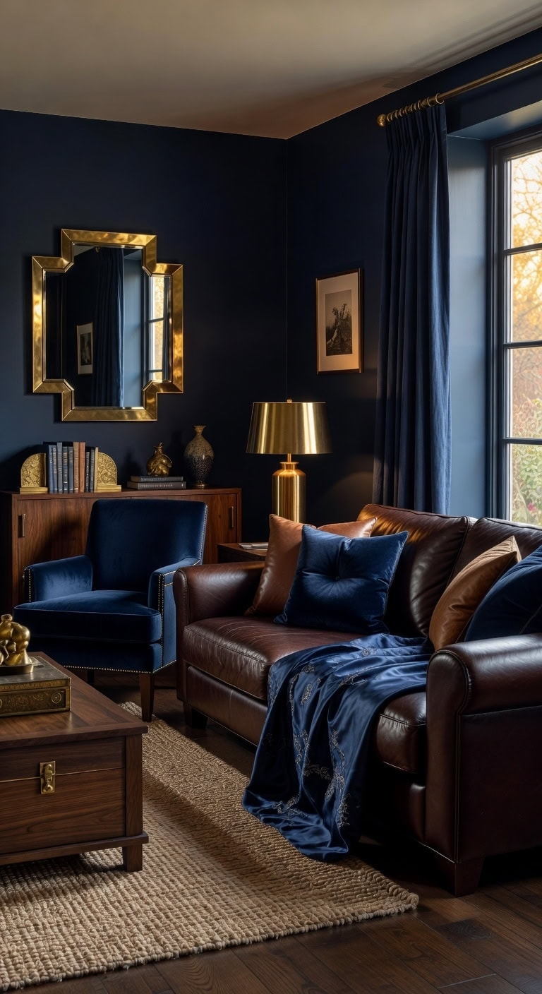 navy walnut brass contrast