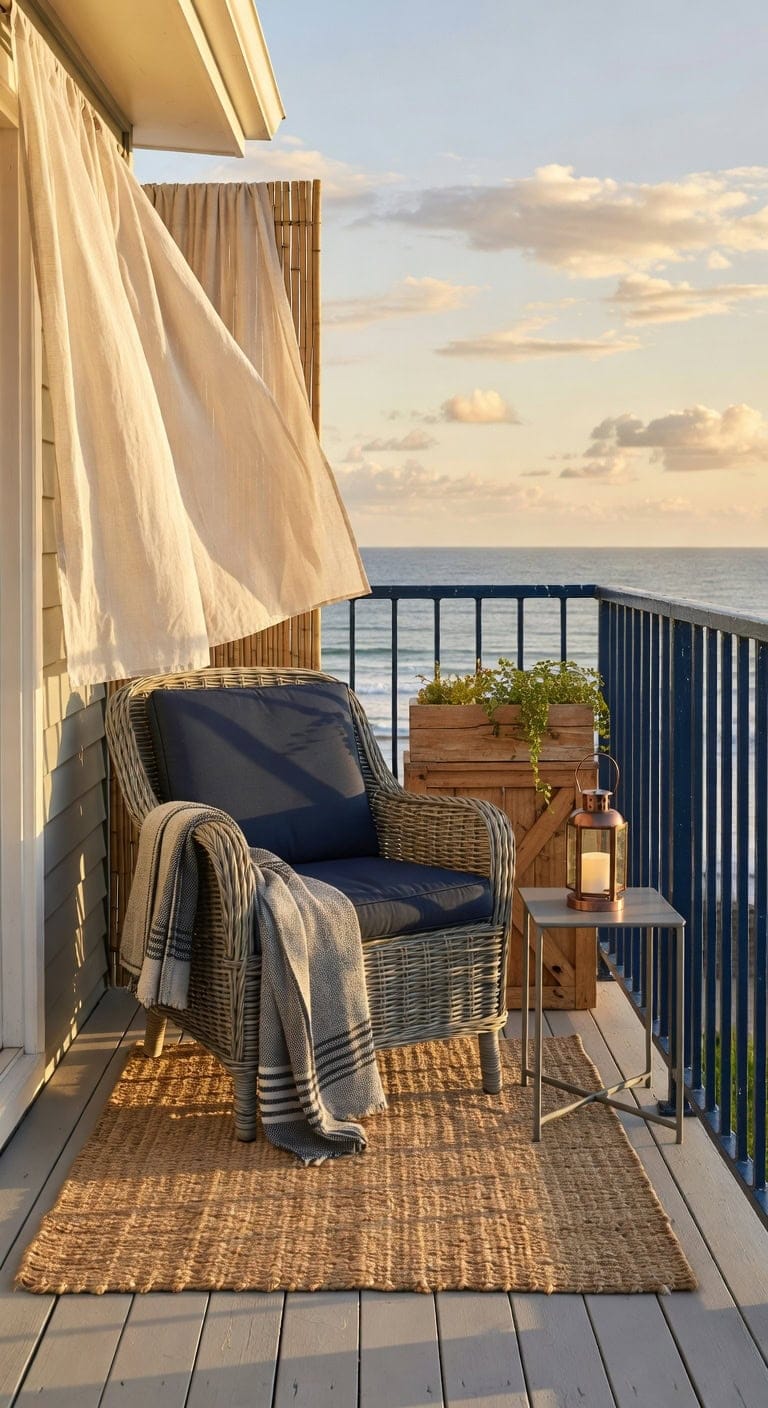 navy wicker balcony retreat